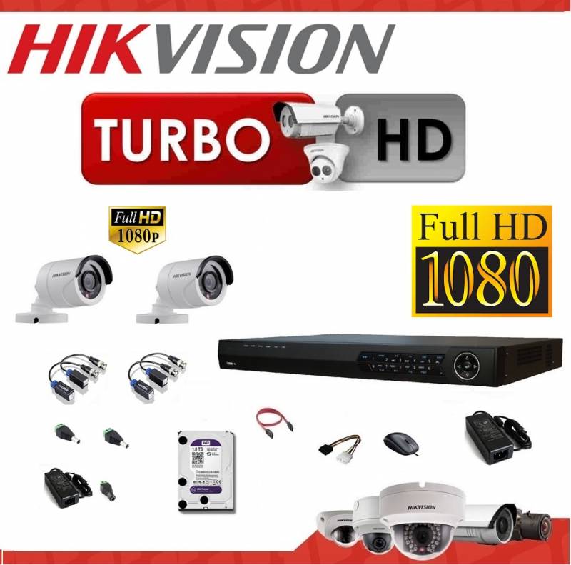 Kit 1080p Lite  4x2: Hikvision Ds-7204hghi-k1-s - 2 Camaras 16-d0t-exipf - Disco Solido 480gb - 2 Balun -  Fuente -