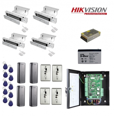 Kit C. Acceso Ip Hikvision Kd-2804 (4 Puertas) Con 4 Lectoras, 4 Pulsadores, Cerraduras Y Accesorios