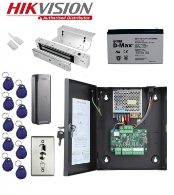 Kit C. Acceso Ip  Hikvision Kd-2801   (1 Puerta) 1 Lectora, 1 Pulsador, Cerradura Y Accesorios