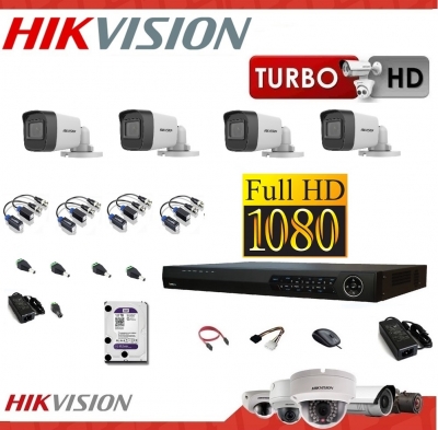 Kit 1080p Lite  8x4  Hikvision Ds7208-m1  4 Camaras 16d0t-exipf 1080p - Disco 480 Gb  -  4 Balun - Fuente  - Conectores Dc.