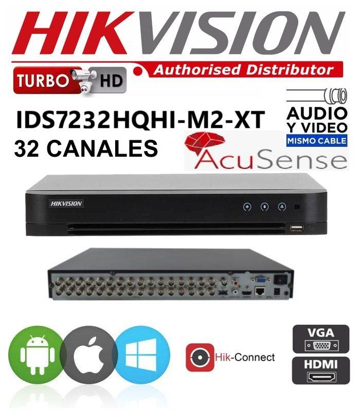 Dvr Hikvision Ids-7232 Hqhi-M2/Xt  32 Canales - Acusense  - Audio Integrado En Los 32 Canales