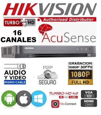 Dvr Hikvision Ids-7216 Hqhi-m2/s  Acusense -  Audio Integrado En Los 16 Canales De Video - Admite 2 Discos Rigidos