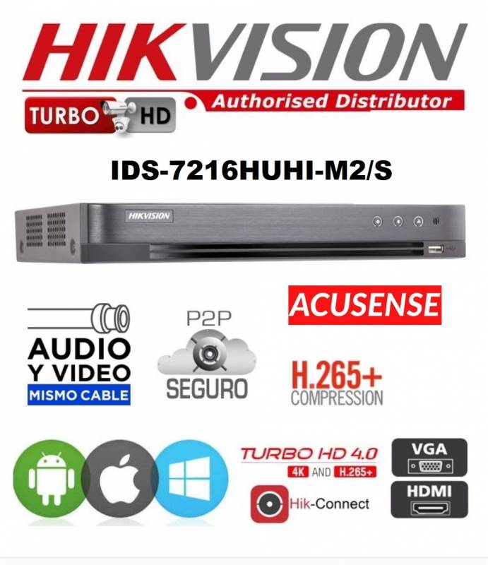 Dvr Hikvision Ids-7216 Huhi-M2 (S)   Acusense - Audio 16 Canales  - 16 Canales Analogicos Y 16 Ip (Total 32 Canales)
