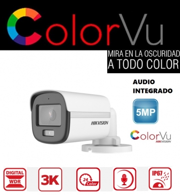Hikvision Color Vu 10kf0t-fs - Bullet Metal - 5 Mp -  Audio Integrado - 2.8mm - Ip67 - 10kdfot