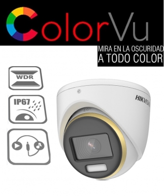 Hikvision Color Vu 70df3t-mfs  - Audio Integrado - Wdr 130db - Domo Metalico  - 1080p -  2.8mm -  Ip67 - Hikvision