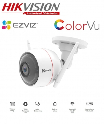 Cs-c3w Pro Color Vu  1080p  Ezviz -  C3w-a03g2wfl  2.8mm - Wifi - Audio - Slot Sd - Ip67 - Alarma Sonora Y Luminosa - H265+