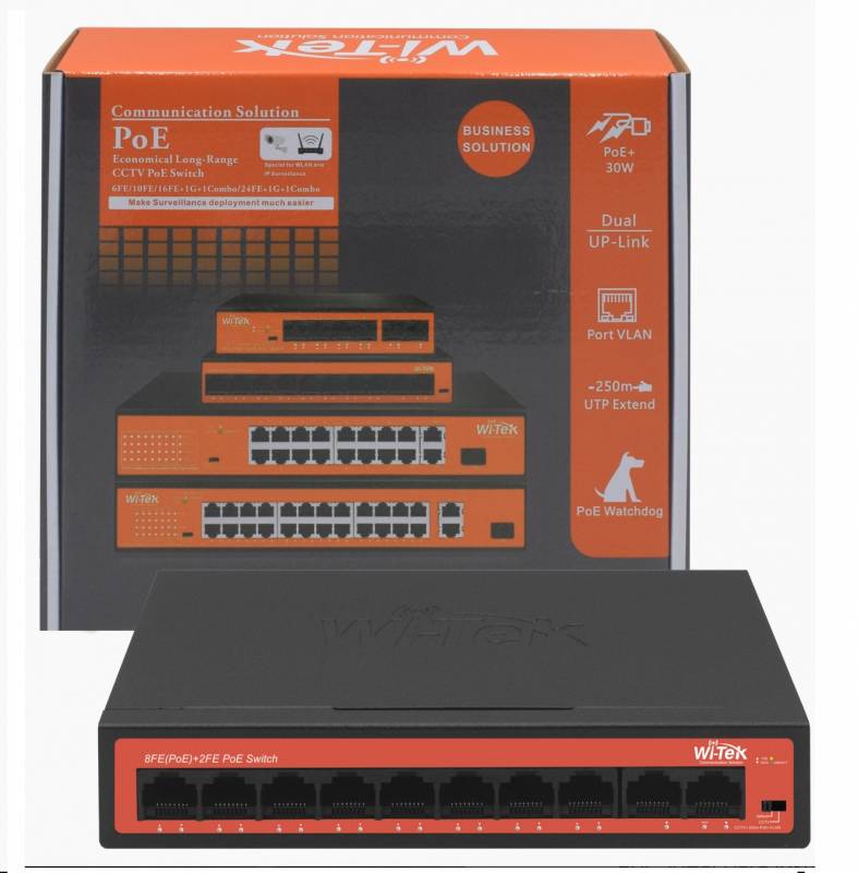 Wi-Tek Wi-Ps210H  8 Poe + 2 Uplink - 10-100Mbps - 65W -  Switch Poe - Witek - Witec
