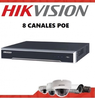 - Hikvision Ds-7608ni-k1/8p Nvr Poe 8 Canales  -  H265+ -  8mp - 2 Sata