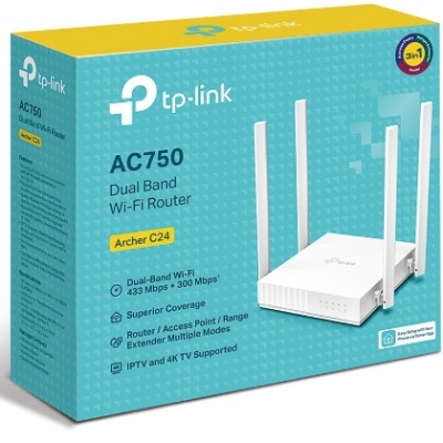 Tp-link Router Archer C24 4 Antenas Wifi Doble Banda Ac750 - 4lan 10/100 433mbps En 5ghz/300mbps En 2.4ghz