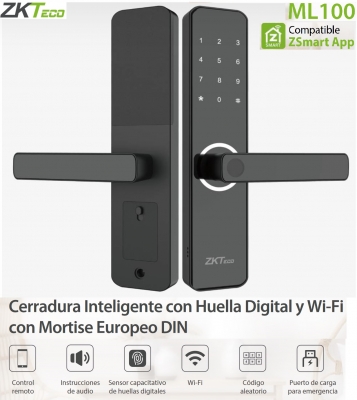 Zk Teco Ml100l  Cerradura Inteligente - Wifi - Huella - Pin - Derecha