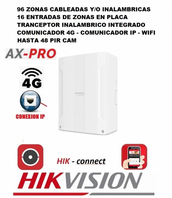 Hikvision Ds-Pwa96-M2H-Wb 4G  Panel 16 Zonas Cableadas  Tranceptor Inalambrico Integrado Que Expande Hasta 96 Zonas - Comunicador 4G - Tcp-Ip - Wifi -