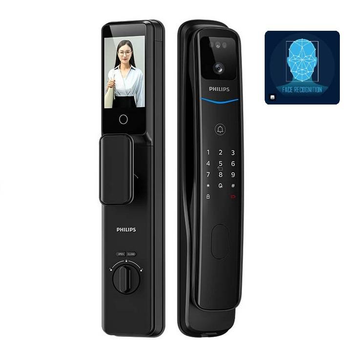 Philips Ddl702-Fvp Cerradura Smart 3 Pasadores - Acceso Con Reconocimiento De Rostro, Huella, App Phillips -Tarjeta- Clave- Bateria De Litio Incluida