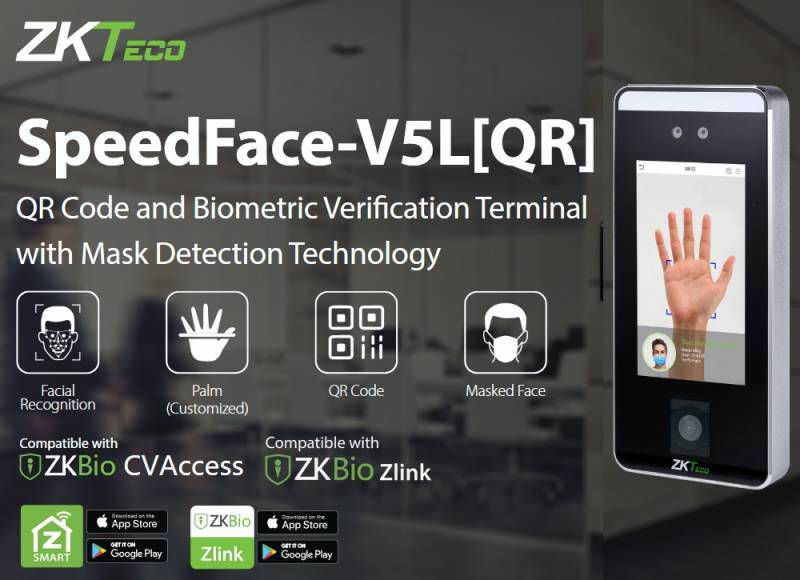 Zkteco Speedface-V5L[Qr] Terminal De Acceso Validación Por: Rostros (6000) / Palma (3000)/ Código Qr / Tarjeta / Clave