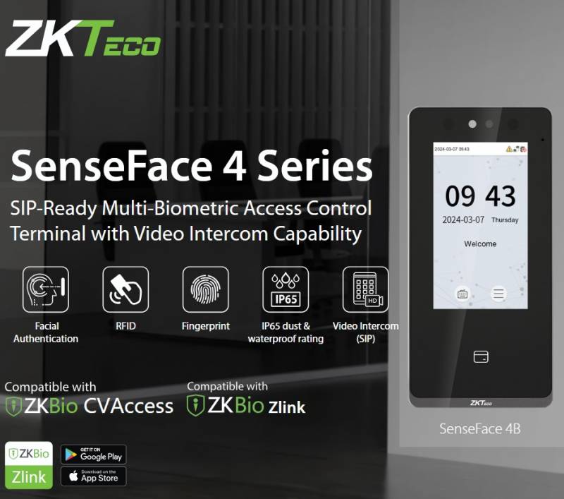 Zkteco Senseface-4 Terminal De Acceso Validación Por: Rostros (6000) / Tarjeta (8000) / Clave (8000)