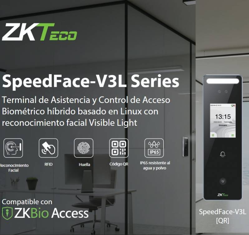 Zkteco Speedface-V3L[Qr]  Terminal De Acceso Validación Por: Rostros (500 Plantillas) )/ Código Qr / Tarjeta / Clave