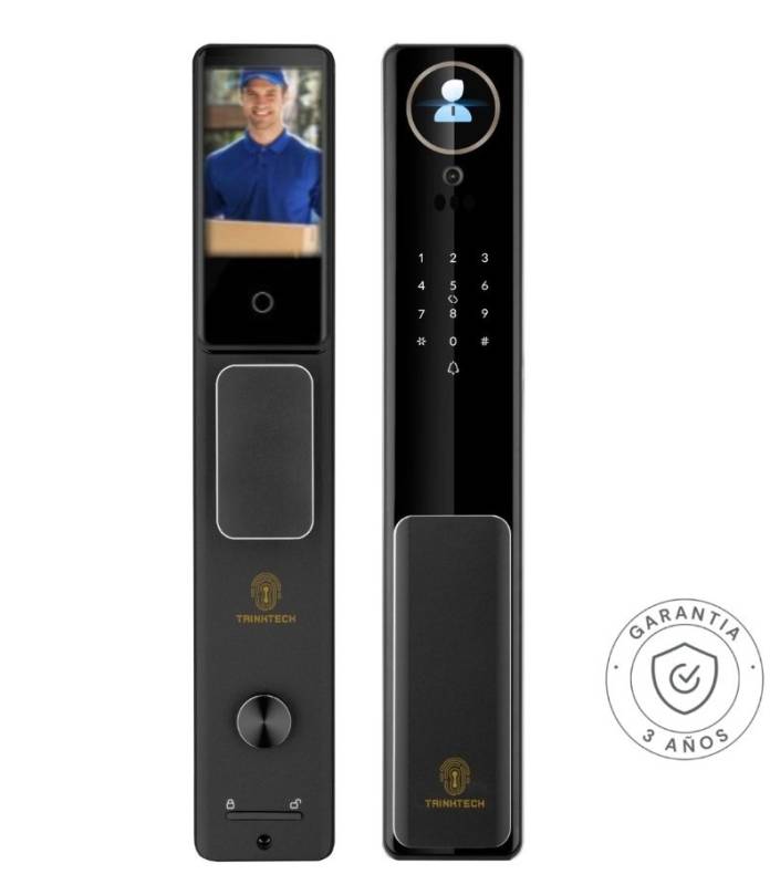 Trinktech S-100 M Smart Lock Cerradura Inteligente - 3 Pernos Pasadores +1  Manual  - Wifi - Rostro - Palma - Huella - Pin -Tarjeta Mifare - App Tuya